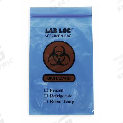 APPROVED VENDOR Specimen Transfer Bag: LDPE, Biohazard, 2 mil Thick, Blue, 9 in Overall Ht - Dual Pouch Specimen Transfer Bags