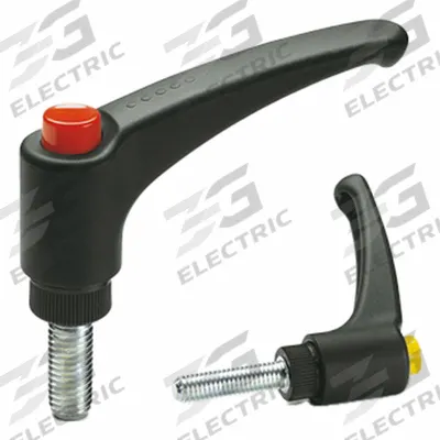ELESA Adjustable Handles: Black Cap, Plastic w/ Steel Thread, M8 Thread, 25 mm Thread Lg - Teardrop-Style Colored-Cap Adjustable Handles with Threaded Stud