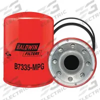 BALDWIN FILTERS Oil Filter: B7335-MPG, 1 5/8"-12 Thread Size, 7 in Overall Ht, 5 1/16 in Outside Dia. Key specifications — Baldwin Interchange: B7335-MPG; Brand: BALDWIN FILTERS; Compatible Vehicle Make: John Deere; Includes: G369-B Furnished Gasket; Media Material: Cellulose.