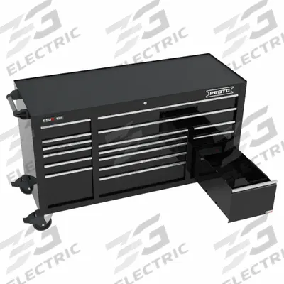 PROTO Rolling Tool Cabinet: Black / Black Drawer, 67 in W x 25 1/4 in D x 41 in H - Electric-Enabled Heavy-Duty Rolling Tool Cabinets