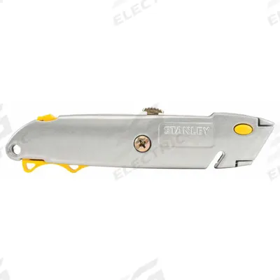STANLEY Utility Knife: 6 1/2 in Overall Lg, Steel Std Tip, Plain, Metal, Gray - Retracting Utility Knives