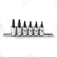 PROTO Socket Bit Set: 1 - 25 Pieces, 3/8 in Drive Size, 6 Pieces, T15 to T40 Tip Size Range, Metric (MPN J5238C). Key specifications — attr1216280: Fixed Insert; attr1216283: PROTO; attr1225718: T15 to T40; attr1227491: 3/8 in.