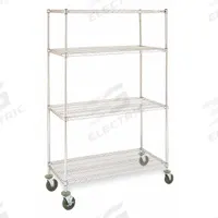 INSTOCK Metal Shelving: 48 in x 24 in x 79 in, Dry/Harsh/Wet, Split Sleeve, 4 Shelves, Silver (MPN GRMSS2448). Key specifications — Color: Silver; Recommended Environment: Harsh; Post Shape: Round; Number Of Shelves: 4; Caster Wheel/Configuration: (2) Swivel with Brakes; Material: Stainless Steel; Brand: INSTOCK.