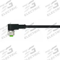 Cordset: M12 Female Right Angle X Bare Wire, 4 Pins, Black, PUR, 1 m Cable Lg, 4 A Max Current (A) (MPN 7000-12341-6340100). Key specifications — Cable Jacket Color: Black; End 1 Gender: Female; End 1 Mounting Orientation: Right Angle; End 2 Connection Type: Bare Wire; IP Rating: IP65; Brand: MURRELEKTRONIK; Wire Size: 22 AWG; Cable Jacket Material: PUR.