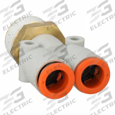 SMC Push-Fit Wye Fitting: 3/8 in OD x 3/8 in OD x 1/2 in Pipe x 3/8 in Pipe Size - Polybutylene & Brass Tube Fittings