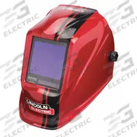 LINCOLN ELECTRIC Welding Helmet: Auto-Darkening, 4 Arc Sensors, Black/Red, W5 to W13, Digital (MPN K4034-4). Key specifications — Color: Black/Red; Suspension Adjustment Type: Ratchet; Series: Viking 3350; Viewing Area: 3.74 in x 3.34 in; Brand: LINCOLN ELECTRIC; Grind Mode: Yes; Helmet Material: Polycarbonate; Helmet Type_Original: Auto-Darkening.