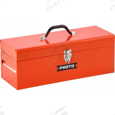 PROTO Tool Box: 19 1/2 in W 8 1/2 in D 9 1/2 in H, Steel, Red, Hinged Lid, Padlock - Steel Tool Boxes