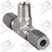 PARKER Compression Tee Fitting: 1/4 in OD x 1/4 in OD x 1/4 in Pipe size, Stainless Steel, Ferulok (MPN 4-4-4 SBU-SS). Key specifications — Series: Ferulok; Brand: PARKER.