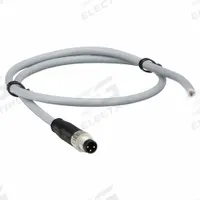 Cordset: M8 Male Straight X Bare Wire, 4 Pins, Gray, PVC, 1 m Cable Lg, 0.25 sq mm Wire Size (MPN 21348000481010). Key specifications — Cable Jacket Color: Gray; End 1 Mounting Orientation: Straight; End 1 Gender: Male; End 1 Connection Type: M8; Cable Jacket Material: PVC; Brand: HARTING; IP Rating: IP67; End 2 Connection Type: Bare Wire.