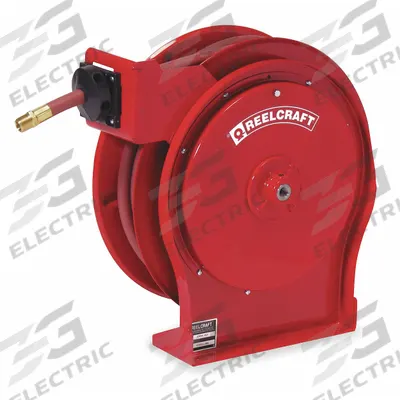 REELCRAFT Spring Return Hose Reel: 50 ft (3/8 in I.D.), 3/8 in MNPT x 1/4 in MNPT - Compact Air or Water Spring-Return Hose Reels