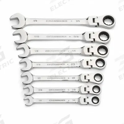 GEARWRENCH Combination Ratcheting Wrench Set: Alloy Steel, Full Polish Chrome, 7 Tools - SAE 12-Point Ratcheting Combination Wrench Sets