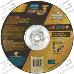 NORTON Depressed Center Grinding Wheel: Type 27, 9" x 1/4" x 5/8"-11, Ceramic, 20 Grit, Quantum 3 SG (MPN 66253370849). Key specifications — Series: Quantum 3 SG; Brand: NORTON.