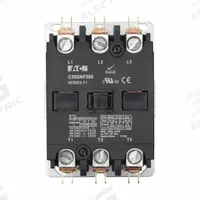 EATON Definite Purpose Magnetic Contactor: 3 Poles, 120V AC, 90 A, Non-Reversing (MPN C25GNF390A). Key specifications — Brand: EATON; Coil Voltage: 110-120V AC; Contactor Style: HVACR Definite Purpose Contactor; Frame Size: G; Terminal Connection Type: Quick-Disconnect Terminals; Maximum Voltage Rating: 690V AC; Series: C25 Series; Phase: Three.