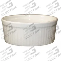 ITI Fluted Ramekin: 6 oz Capacity, Vitrified Stoneware, White, Microwaveable, Dishwasher Safe (MPN RAMF-8-AW). Key specifications — Microwaveable: Yes; Oven Safe: No; Brand: ITI; Material: Vitrified Stoneware; Color: White; NSF Certified: No; Dishwasher Safe: Yes.