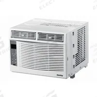 DANBY Window Air Conditioner: 250 sq ft, 6,000 BtuH, 115V AC, 5-15P, 12 in x 16 in x 15 in, Fixed (MPN DAC060EE1WDB). Key specifications — Brand: DANBY; Combined Energy Efficiency Ratio (CEER) Rating: 12.1; Voltage: 115V AC; NEMA Plug Configuration: 5-15P.