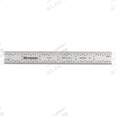 WESTWARD Rigid Rule: 4KU96, 6 in, 0.04 in Thick, 1/64 in, Chrome, Black, Rigid, Square Edge - Steel Rulers