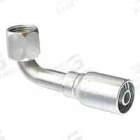 KURT Hydraulic Crimp Fitting: Carbon Steel, 90° Elbow, -8 For Hose Dash Size, Female x Male (MPN FJX90-08-10). Key specifications — Fitting Gender: Female x Male; Fitting Connection Type: JIC x Hose End; Thread Size: 7/8"-14; For Hose Dash Size: -8; Brand: KURT.