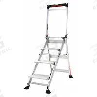 LITTLE GIANT Step Stool: 4 Steps, 4 ft Overall Ht, 375 lb Load Cap, Aluminum, 2.9 ft Standing Ht (MPN 11904). Key specifications — Brand: LITTLE GIANT; Color: Silver; Includes: Foldable Handrails.