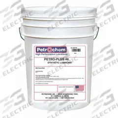 PETROCHEM Compressor Oil: 5 gal, Pail, 15 SAE Grade, 46 ISO Viscosity Grade, 126 Viscosity Index (MPN PETRO-PLUS 46-005). Key specifications — attr59744: 126; attr59746: 46; attr59736: No; attr59735: Pail; attr59738: Petro-Plus 46; attr59749: 15.