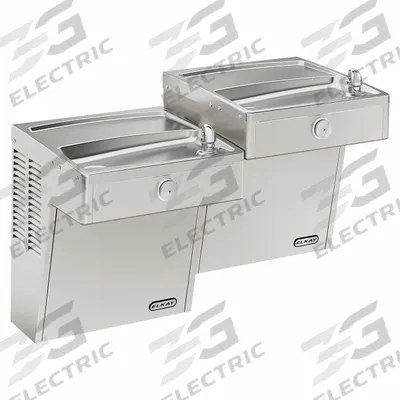 ELKAY Bi-Level Drinking Fountain: On-Wall, 27 1/8 in Ht, 18 5/8 in Dp, 36 5/16 in Overall Wd - On-Wall Two-Level Outdoor Drinking Fountains