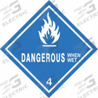 APPROVED VENDOR DOT Container Label: Dangerous When Wet, 4 in x 4 in, 4 in Label Ht, Vinyl, 250 PK (MPN 8EY47). Key specifications — Brand: APPROVED VENDOR; Message: Dangerous When Wet.