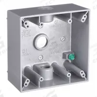 BELL Electrical Box: Aluminum, Square, 2 Gangs, 1/2 in Hub Size, 32 cu in Capacity, Gray (MPN 5333-0). Key specifications — Color: Gray; Brand: BELL.