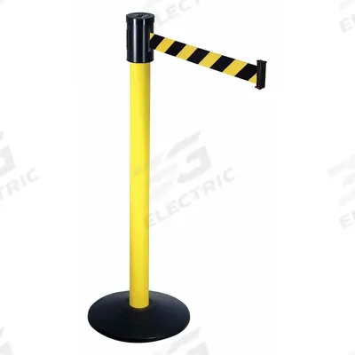 RETRACTA-BELT Barrier Post with Belt: Black/Yellow, Diagonal Stripe, No Legend - Pattern Retractable Belt Post Barriers