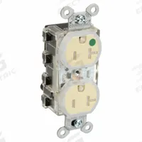 HUBBELL Snapconnect receptacle: Hospital Grade, Duplex, 5-20R, Ivory, 125V AC, 20 A, 2 Pole / 3 Wire (MPN SNAP8300ILTR)