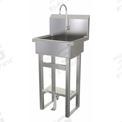 SANI-LAV Hand Sink: 43 1/2 in Overall Ht, 17 in Bowl Lg, 7 in Bowl Dp, 2 gpm Flow Rate - One-Station Freestanding Hand Sinks with Faucets