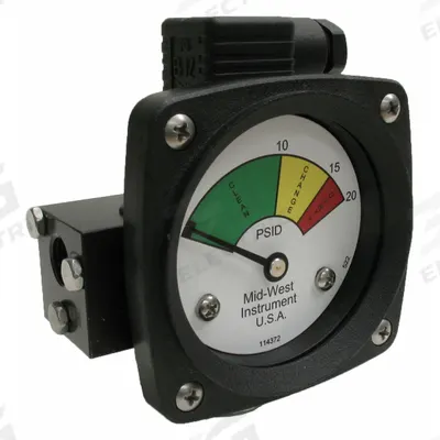 MIDWEST INSTRUMENT 3-Color Differential Pressure Indicator: 1,000 psig Max - Differential Pressure Indicators with Switch