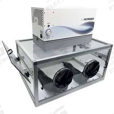 AIRFILTRONIX Glove Box: 24 in Overall Wd, 36 in Overall Lg, 2 Ports, HEPA - HEPA Filtered Glove Boxes for Hazardous Airborne Particulates