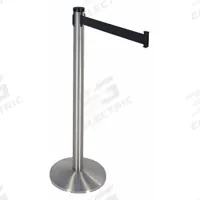RETRACTA-BELT Barrier Post with Belt: Black, No Pattern, No Legend, 10 ft Belt Lg, Silver (MPN 300SS-BK). Key specifications — Base Material: Cast Iron; Belt Color: Black; Brand: RETRACTA-BELT; Post Material: Stainless Steel; Post Color: Silver; Message: No Legend.