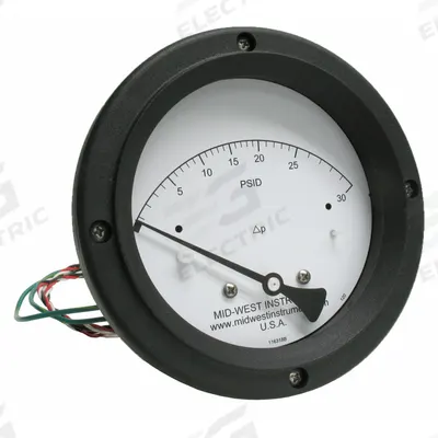 MIDWEST INSTRUMENT Differential Pressure Gauge & Switch: Back, 1/4 in NPT Female, 120 - Medium & High Operating Pressure Differential Gauges with Switch