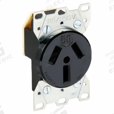 HUBBELL Receptacle: Single, 10-50, Black, 125/250V AC, 50 A, 3 Pole / 3 Wire (MPN HBL7962) - General Purpose Receptacles