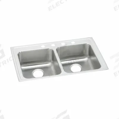 JUST MANUFACTURING Bowl Drop-In Sink: 37 in Overall Lg, 22 in Overall Wd, 6 1/2 in Bowl Dp - Two-Bowl Counter-Mounted Kitchen & Bar Sinks without Faucets