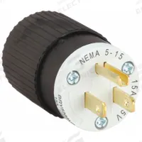 BRYANT Straight Blade Plug: 5-15P, 125V AC, 15 A, 2 Pole, 3 Blade, Black/White (MPN BRY5266NP)