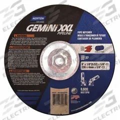 NORTON Cut-Off & Grinding Wheel: Type 27, 9" x 1/8" x 5/8"-11, Aluminum Oxide, 24 Grit, Gemini XXL (MPN 66253370275). Key specifications — Series: Gemini XXL; Brand: NORTON.