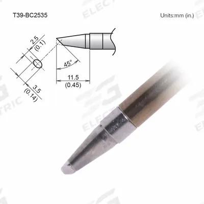 HAKKO Soldering Tip: T39 Series, Bevel, 3.5 mm W - T39 Series Soldering Tips