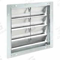 19"H-W 6"L Aluminum Wall Backdraft Dampr: For 16 in Fan, Single Panel, 19 in H, 19 in W, 2 1/4 in D (MPN 2C520). Key specifications — Airflow Direction: Horizontal; Blade Type: Flat Blade; Brand: DAYTON; Maximum Air Velocity: 2000 fpm; Mounting Position: Vertical.