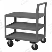 APPROVED VENDOR Utility Cart: 1,400 lb, 43 in L x 26 in W x 40 in H Overall Dim, 3 Shelves, Raised (MPN LDO-243639-3-5PO-95). Key specifications — Caster/Wheel Configuration: (2) Rigid; Brand: APPROVED VENDOR; Caster Wheel/Tread Material: Polyolefin.