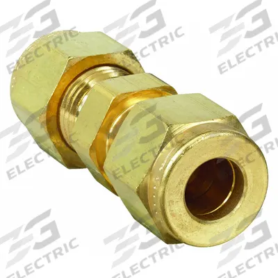 PARKER Compression Fitting Union: 1/4 in OD x 1/4 in OD Size, Compression x Compression - Double-Ferrule Brass Compression Fittings