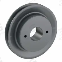 APPROVED VENDOR V-Belt Pulley: AK56, 1 Groove, 5.45 in OD, Bushed Bore, H/QT, Cast Iron, Webbed (MPN AK56H). Key specifications — Pulley Industry Number: AK56; Pitch Diameter: 4.86 in (3L); For Belt Section (broad, with similar types): 4L, A, or AX.