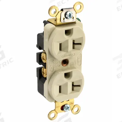 HUBBELL Receptacle: Duplex, 5-20, Ivory, 125V AC, 20 A, 2 Pole / 3 Wire (MPN HBL5352I) - General Purpose Receptacles