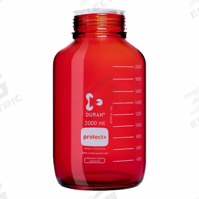 DURAN Narrow Mouth Round Glass Bottles - Safety Coated: 2 L, 80 mm, Amber - Safety Coated Wide Mouth Round Glass Lab Bottles