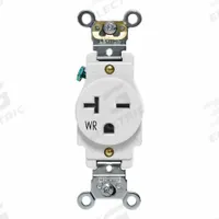 LEVITON Plugs and Receptacles: Single, 6-20, White, 250V AC, 20 A, 2 Pole / 3 Wire (MPN W5461-W)