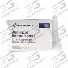 FIRST AID ONLY Rescue Blanket: Poly-Film, Silver, 52 in Wd, 84 in Lg (MPN I800). Key specifications — Blanket Material: Aluminum; Blanket Color: Silver; Includes: (5) Aluminized Rescue Blankets; Brand: FIRST AID ONLY; Product Type: Rescue Blanket; Compatible Product Type: First Aid.
