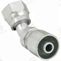 AEROQUIP Hydraulic Crimp Fitting: Steel x Steel, 45° Elbow, -6 For Hose Dash Size, ORS x Crimp (MPN FJ3254-0606S). Key specifications — Fitting Gender: Female x Genderless; Fitting Connection Type: ORS x Crimp; For Hose Dash Size: -6; Thread Size: 11/16"-16; Brand: AEROQUIP.