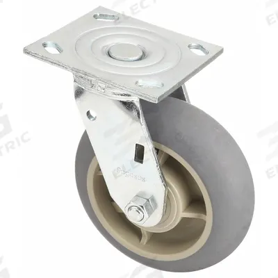 APPROVED VENDOR Plate Caster: Swivel, No Brake, Rubber, 6 in Wheel Dia, 2 in Wheel Wd, Slot - Medium-Duty Plate Casters