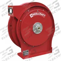 Spring Return Hose Reel: 50 ft (3/8 in I.D.), 500 psi Max Op Pressure, Brass, Red (MPN 5605 OLP). Key specifications — Reel Color: Red; Hose Capacity: 50 ft (3/8 in I.D.); Overall Dimensions: 16-3/4 in L x 5-7/8 in W x 17-5/8 in H; Swivel Material: Brass; Brand: REELCRAFT.