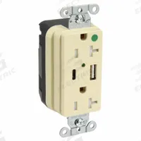 USB Receptacle: Duplex, 5-20R, 2 USB Ports, USB Type A/C, Ivory, 125V AC, 20 A (MPN SNAP8300UACI). Key specifications — Brand: HUBBELL.